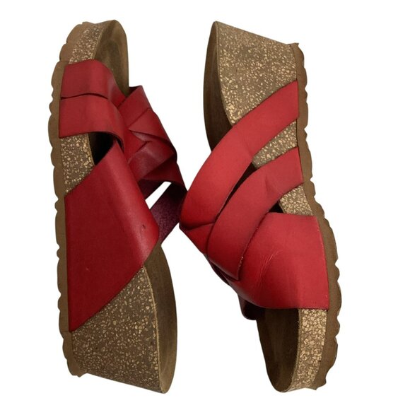 Yokono Cadiz Red Leather Cork Slide Wedge Sandals Womens 7.5 Made In Spain - Picture 4 of 10